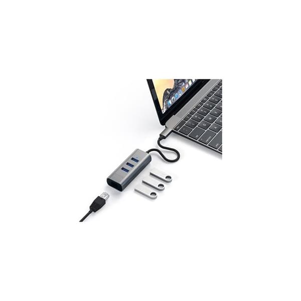 USB-hub - Satechi - USB-C HUB 4 i 1 - Grå Sidereal - 3 USB-portar - Ethernet-port RJ45