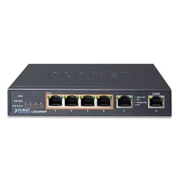 Planet GSD-604HP, Managed Network Switch, Gigabit Ethernet (10-100-1000), Ethernet-anslutning