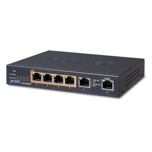 Planet GSD-604HP, Managed Network Switch, Gigabit Ethernet (10-100-1000), Ethernet-anslutning Blå