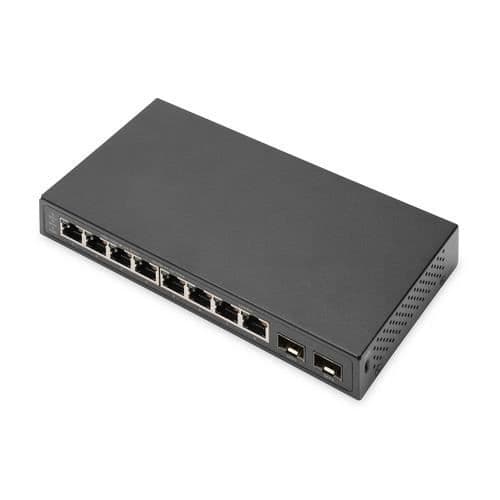 DIGITUS-switch - 8 RJ45-portar 10/100/1000 Mbit/s + 2 SFP-portar 1 Gbit/s - Ohanterad - Auto MDI/MDI-X