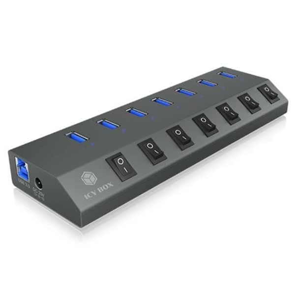 ICY BOX IB-HUB1701-C3 - 7-portars USB 3.0 Hub Hub med BC 1.2 batteriladdningsstandard med upp till 7,5W