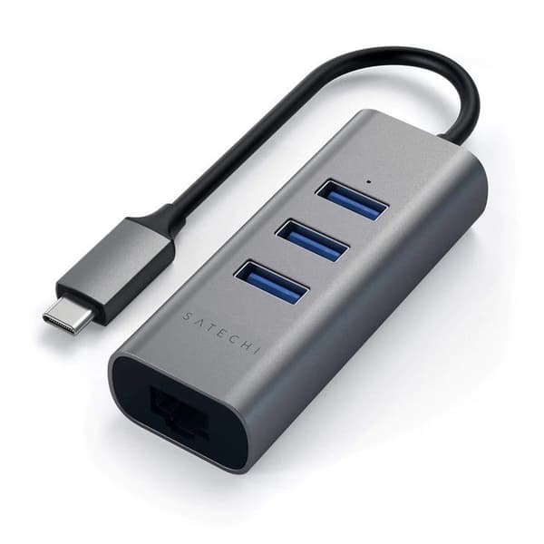 USB-hub - Satechi - USB-C HUB 4 i 1 - Grå Sidereal - 3 USB-portar - Ethernet-port RJ45