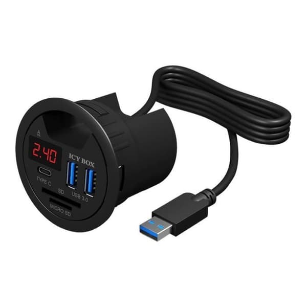 RaidSonic ICY BOX IB-Hub1404-hub - 2 x USB 3.0 + 1 x USB-C - Infälld montering