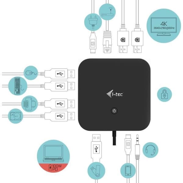 i-tec - USB-C 2x4K dockningsstation med 100W PD-nätadapter
