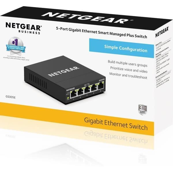 Ethernet-switch - NETGEAR - GS305E - 5 Gigabit Metal RJ45-portar - Hanterbar