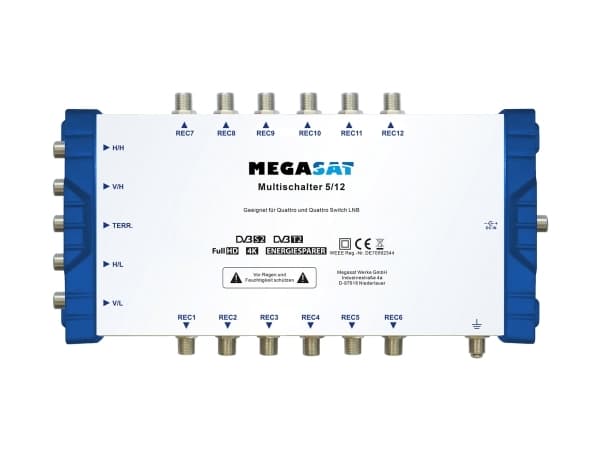 Megasat 0600205, 5 innganger, 12 utganger, 90-260 V, 47-63 Hz, -20 - 50 °C, 135 mm