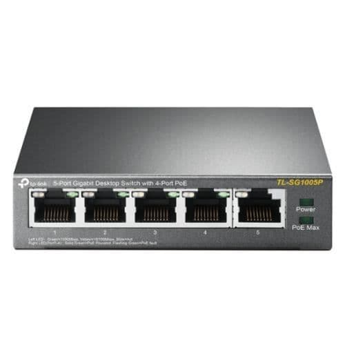 TP-LINK (TL-SG1005P) 5-portars Gigabit Desktop Switch Ohanterad, 4 PoE-portar, stål