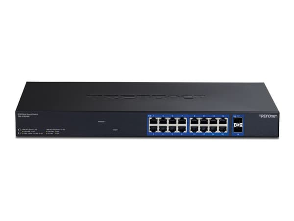 TRENDnet TEG-3182WS - Version v1.0R - switch - multi-gigabit webb - smart - 16 x 10/100/1000/2.5G + 2 x 10 Gigabit SFP+ - rackmonterbar - TAA-kompati Svart