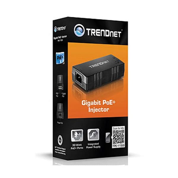 PoE+-injektor - TRENDnet - TPE-115GI - 30W - Gigabit - 2 RJ-45-portar