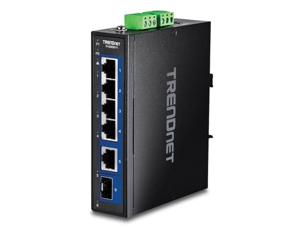 TRENDnet TI-G50611 - Version v1.0R - switch - industriell - 4 x 10/100/1000/2.5G + 1 x 1 Gigabit / 10 Gigabit SFP+ + 1 x 10/100/1000/2.5/10G - DIN-sk