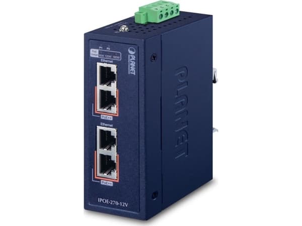 PLANET IPOE-270-12V, Strøm over Ethernet (PoE), Kan monteres på vegg Blå