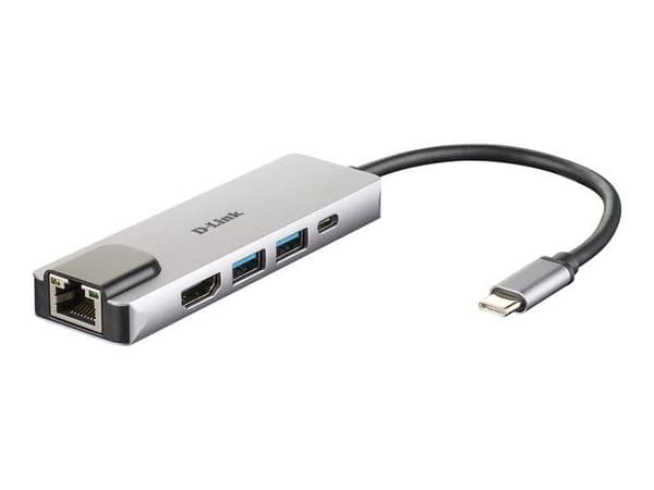 USB-C-hubb 5-i-1 - D-Link - DUB-M520 - HDMI 4K - Laddning 60W - Grå aluminium