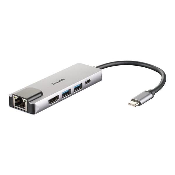 USB-C-hubb 5-i-1 - D-Link - DUB-M520 - HDMI 4K - Laddning 60W - Grå aluminium