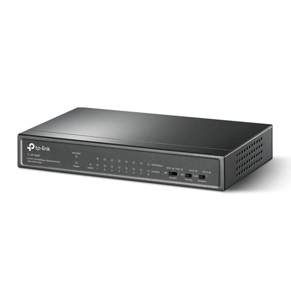 TPLINK TL-SF1009P 9-portars PoE+ Switch TL-SF1009P PoE+ Switch 8x 10/100Mbps PoE+ + 1x RJ45 10/100 Non-PoE 65W 802.3at/af Desktop