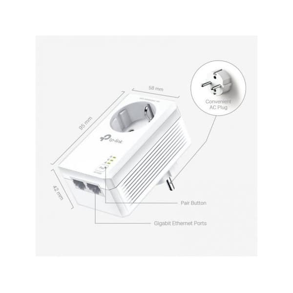 TPLINK AV1000 2P Gigabit Passthrough PW AV1000 2-Port Gigabit Passthrough Powerline Starter Kit