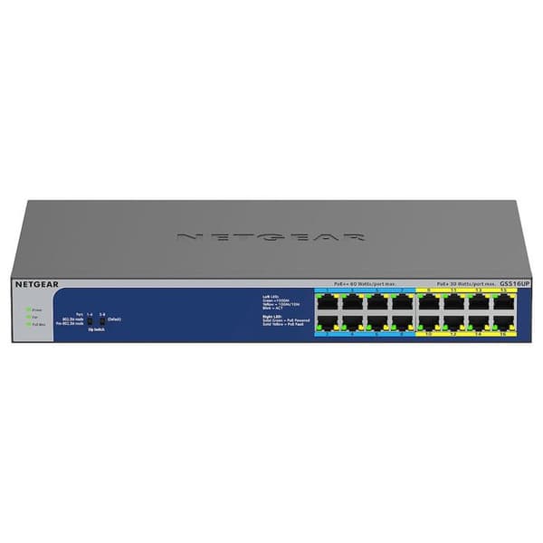 Nätverksswitch - NETGEAR - GS516UP - 16 Gigabit-portar - PoE+ och PoE++ - Icke hanterbar