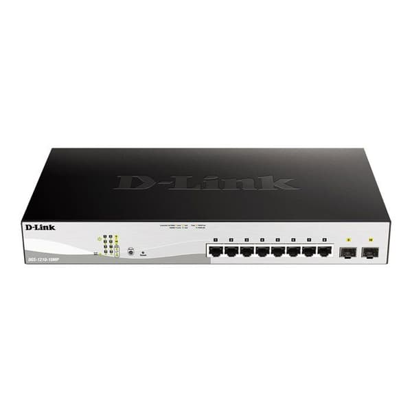 DLINK DGS-1210-10MP-switch - intelligent L2+ - 8 PoE+-portar + 2 Gigabit SFP-portar Svart, Grå
