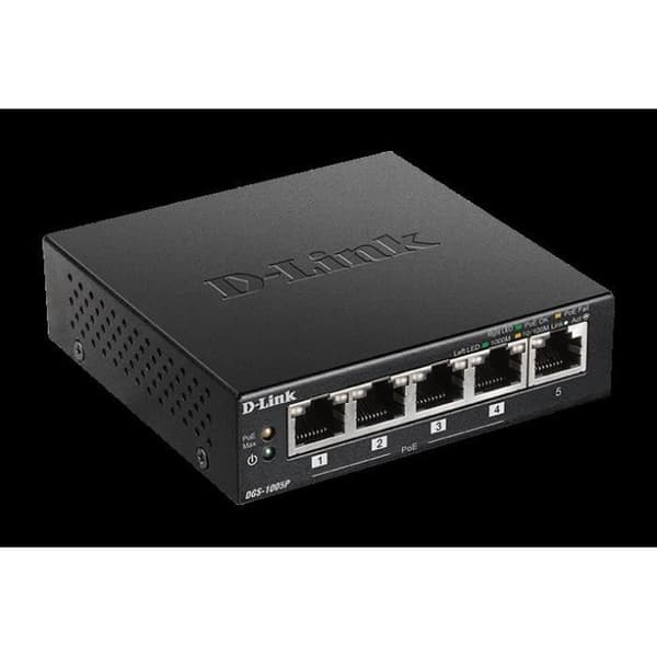 D-LINK DGS-1005P Desktop Switch - 5-Port Gigabit PoE+ - Svart