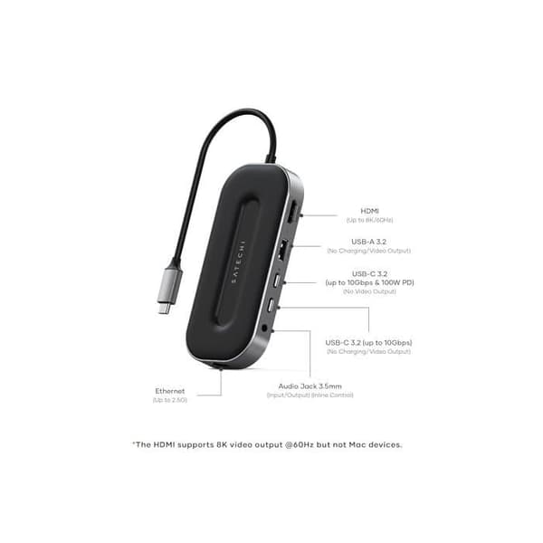 USB-4 Hub - Satechi - 6 i 1 - Ethernet 2.5G - 6 portar - Kompatibel med flertalet enheter