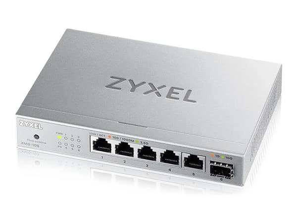 Zyxel XMG-100 Series XMG-105 - Switch - ustyrt - 5 x 100/1000/2.5G + 1 x Gigabit SFP / 10 Gigabit SFP+ - stasjonær, veggmonterbar Grå