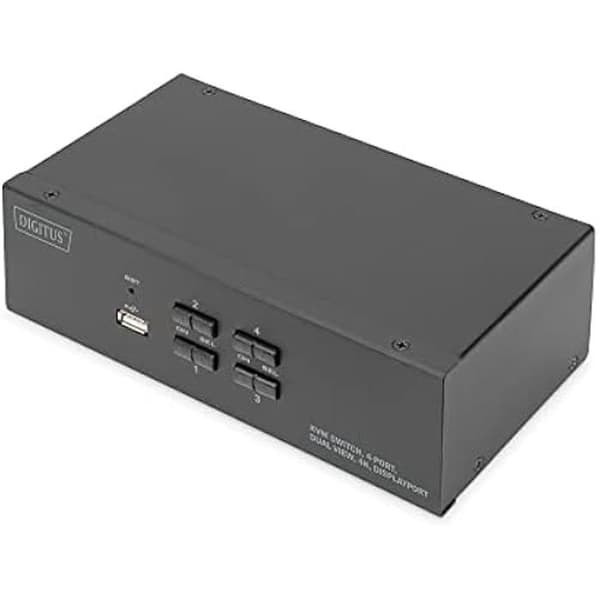 KVM-switch - DIGITUS - 4 portar - Dual-Display - 4K UHD - Stöder FreeSync Svart