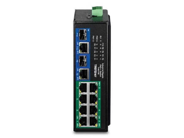 TRENDnet TI-BG108 - Version v1.0R - switch - industriell - ohanterad - 8 x 10/100/1000 (PoE++) + 2 x combo Gigabit SFP/RJ-45 - DIN-skenmonterbar, väg