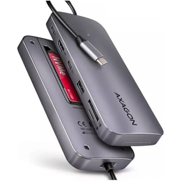 Multiport-Hub - AXAGON - HMC-6GM2 - USB-C 3.1 - HDMI - Gbit-LAN - M.2-NVMe/SATA-stöd