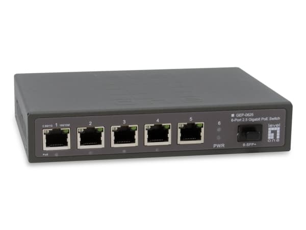 LevelOne GEP-0625, Ohanterad, 2.5G Ethernet (100/1000/2500), Full duplex, Strömförsörjning via Ethernet (PoE) stöd