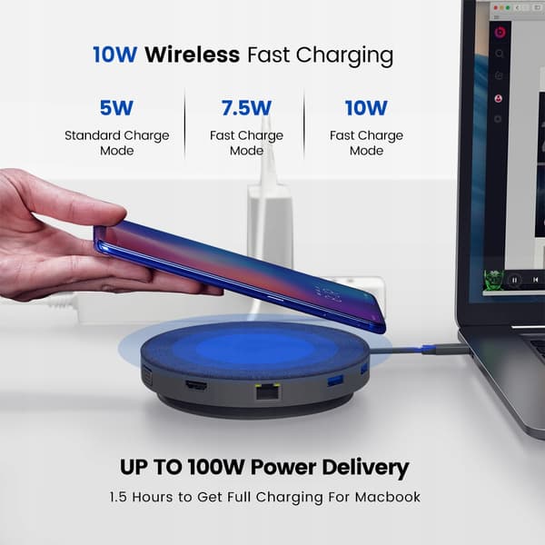 Induktionsladdare + USB-C HUB 3.0 HDMI LAN-adapter