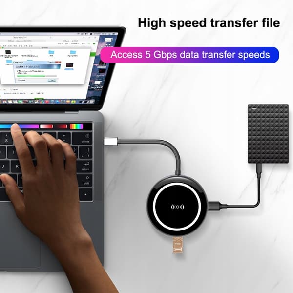 Induktionsladdare + USB-C HUB 3.0 HDMI LAN-adapter