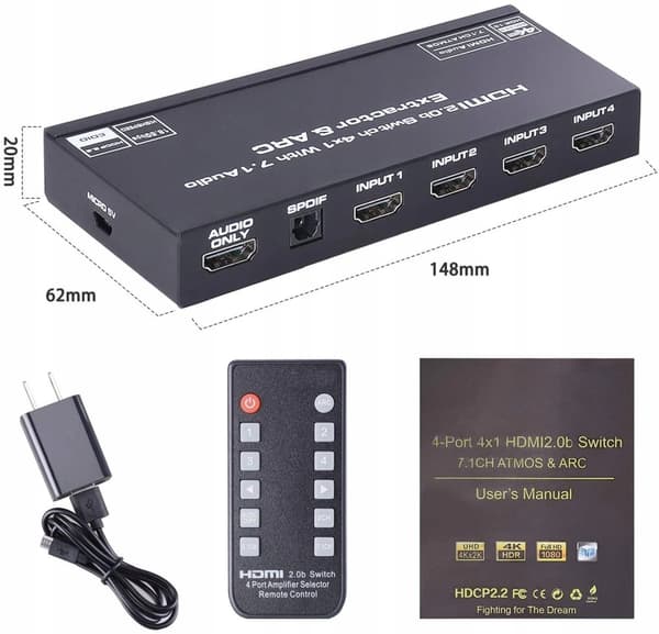 SWITCH HDMI 2.0 4x1 SPLIT ATMOS 7.1 EXTRACTOR