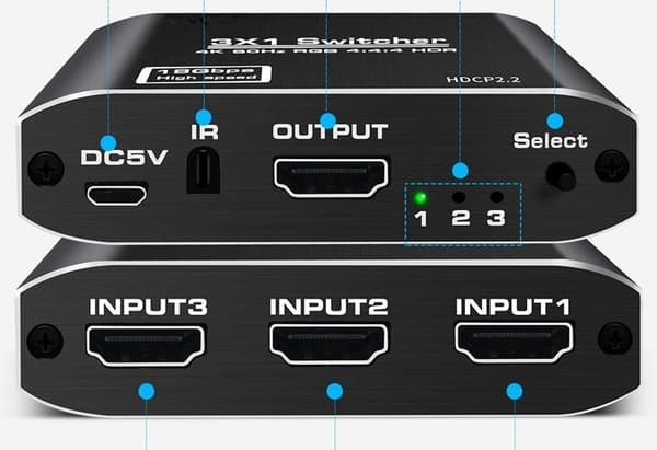 VAIHDA HDMI 2.0b 3x1 SPLITTER 4K/60HZ HDCP 2.2