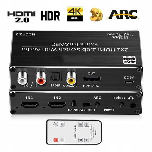 SWITCH HDMI 2.0 2x1 SPLIT EXTRACTOR SPDIF 4K