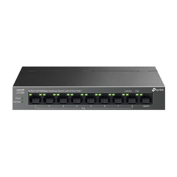 TP-Link LiteWave LS109P verkkokytkin Hallitsematon Fast Ethernet (10/100) Power over Ethernet (PoE) Musta musta