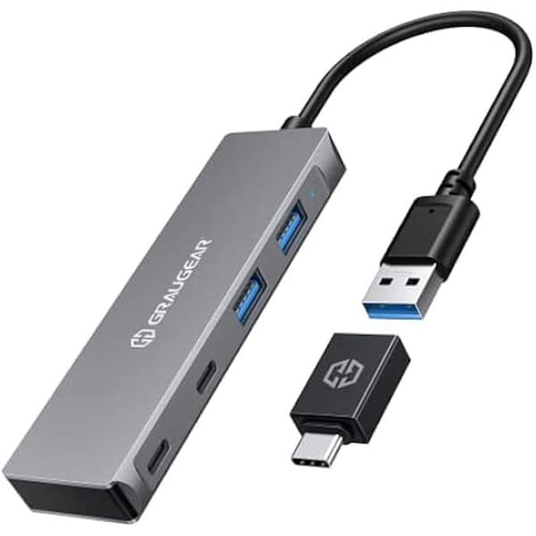 USB 3.0 Hub - GRAUGEAR - 4 portar - 2x USB-C - 2x USB-A - Aluminium - 20 cm