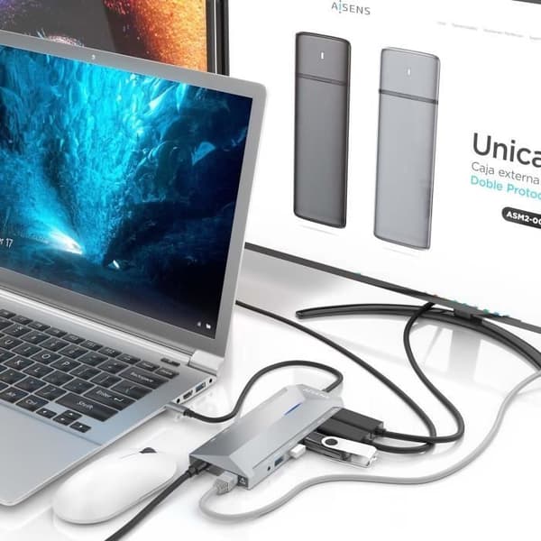 USB-C Konverter 12 i 1 - AISENS - Modell ASUC-12P005 - 2 x HDMI 4K - Aluminium - Grå