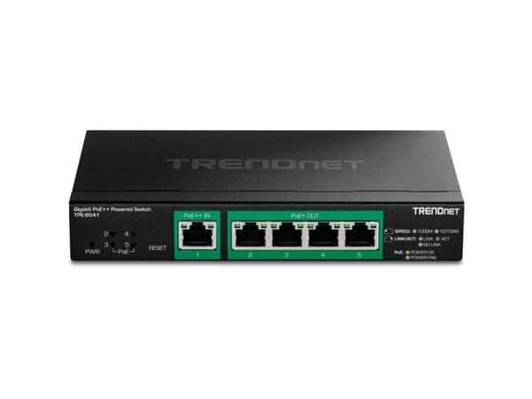 TRENDnet TPE-B541 - Version v1.0R - switch - powered, with PoE passthrough - smart - 5 x Gigabit Ethernet - väggmonterbar - PoE++ (60 W) - TAA-kompat