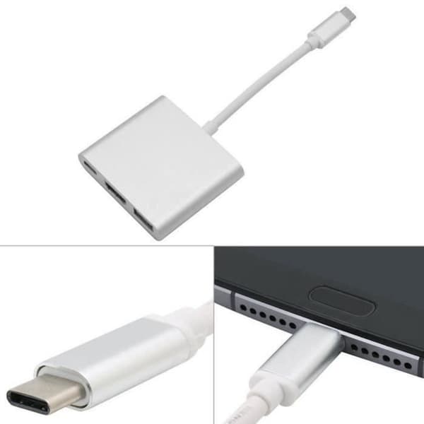 KIN USB 3.1 Typ-C till HDMI USB 3.0 Adapter 3-i-1 PD Laddare Hub Stöd för 4K Konverteringskabel för Apple för Macbook