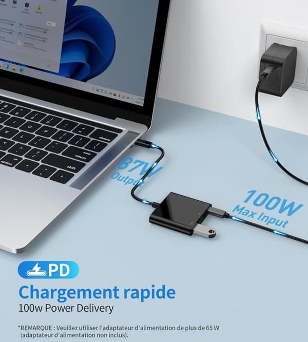 USB C till HDMI-adapter - Flerfärgad - 4K - Power Delivery 100W - USB 3.0 - 3 portar