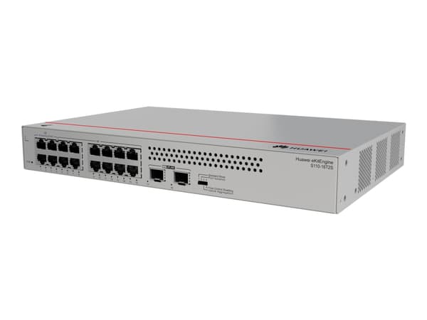 Huawei eKitEngine S110 Series S110-16T2S - Switch - ohanterad - 16 x 10/100/1000 + 2 x gigabit SFP (upplänk) - skrivbordsmodell, väggmonterbar Vit