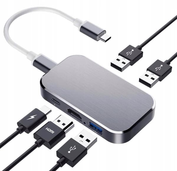 HUB USB-C -> HDMI 3xUSB 3.0 PD 4K M1 ADAPTER KONVERTER 5in1 Thunderbolt 3