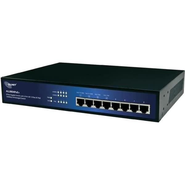 ALLNET ALL8804PoE+ 8-portars PoE-switch Svart, Blå