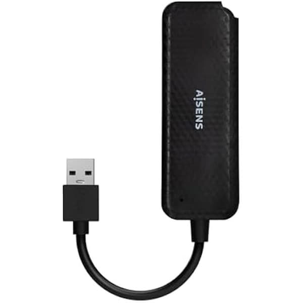 AISENS - A106-0713 - USB 3.0 Hub, Typ A/M-4XType A/H, Svart, 15 cm