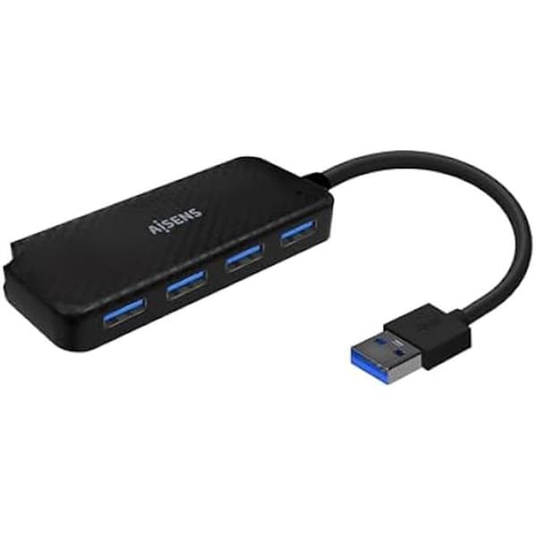 AISENS - A106-0713 - USB 3.0 Hub, Typ A/M-4XType A/H, Svart, 15 cm
