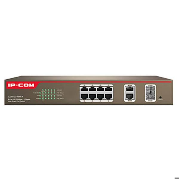 Ipcom poe management switch s3300-10-pwr-m 8-ports fe portar + 2 ge/sfp combo ports management (s330) Grå