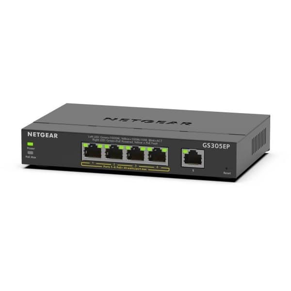 Switch Ethernet PoE 5 portar - NETGEAR - GS305EP - Smart Manageable - Tyst - 4 portar PoE+