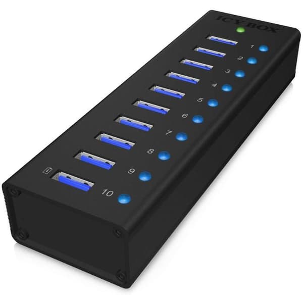 Koncentrator (hub) - IBICO - ICY BOX USB 3.0 Hub 10x - 10 portar - Svart - USB