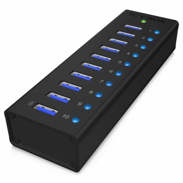 Koncentrator (hub) - IBICO - ICY BOX USB 3.0 Hub 10x - 10 portar - Svart - USB