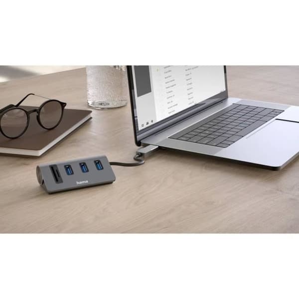 USB 3.0-hub - Hama - 5 portar - SD-kortläsare - Aluminium - Grå