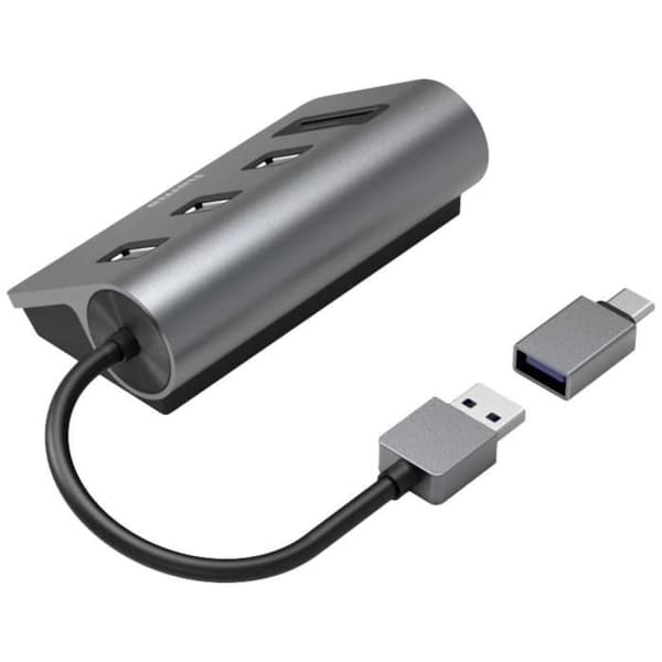 USB 3.0-hub - Hama - 5 portar - SD-kortläsare - Aluminium - Grå